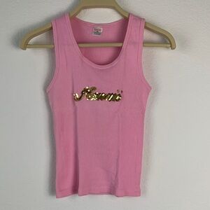 Stylish Pink Kids Tank Top with Gold Sequins Hawaii 100% Cotton